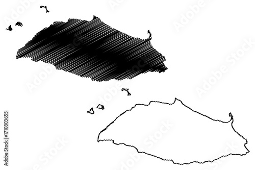 La Tortuga island (Bolivarian Republic of Venezuela, Cenrtal America, Caribbean islands) map vector illustration, scribble sketch Isla La Tortuga map
