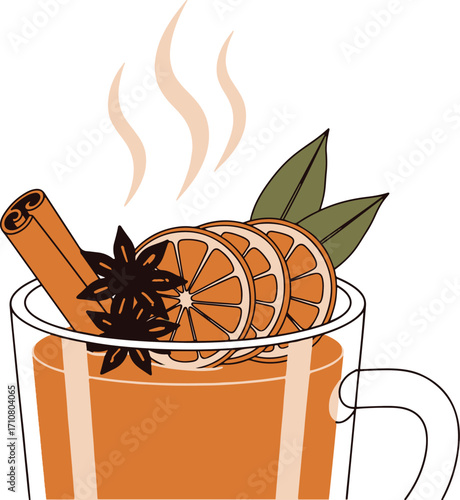  A pixel art illustration depicting a mug of mulled wine. 