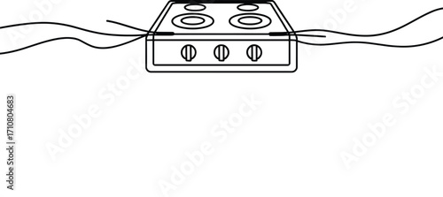 Minimalist line drawing of a stovetop with heat waves emanating symbolizing cooking