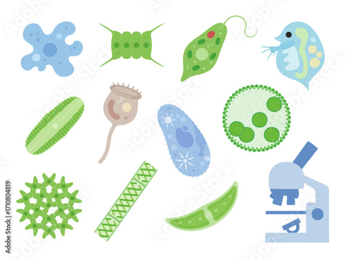 かわいい微生物のイラスト素材セット_フラット