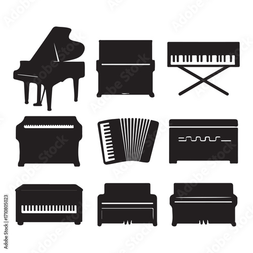 Silhouette Symphony A Collection of Musical Instruments in Black and White Elegance Depicting Harmonious Ensemble and Rhythmic Composition