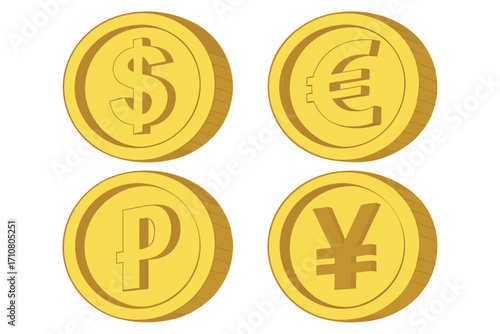 Collection of four shiny golden coins