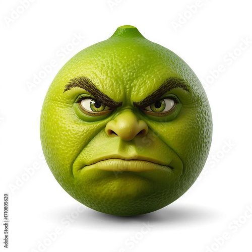 Angry Lime Character with Intense Gaze fruit face