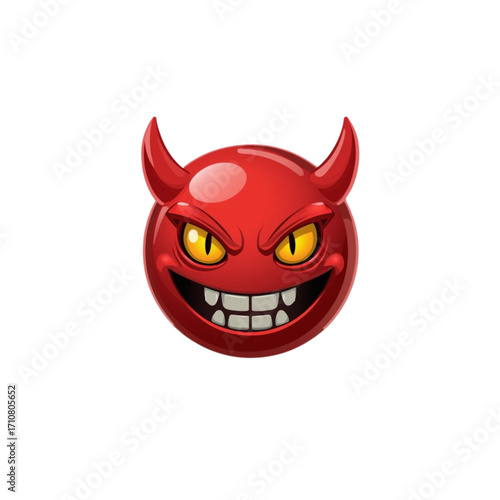 Cartoon Red Devil Face with Yellow Eyes and Grin vector
