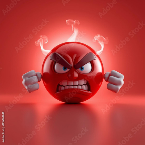 Enraged red emoji with steam horns and fists angry