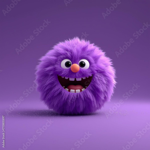 Fluffy Purple Monster with Big Grin and Wide Eyes creature