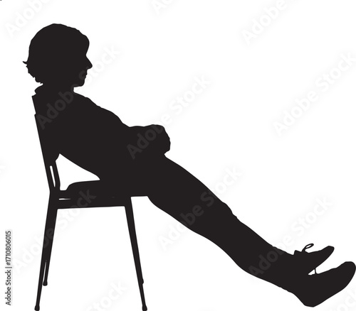 vector,silhouette of a side view of a woman relaxed in chair
