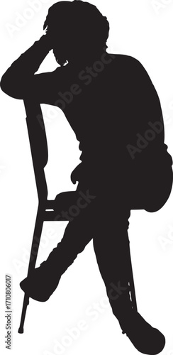 vector,silhouette of a woman sitting on a chair hand on head