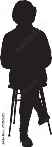 vector,silhouette of a front view of a woman sitting on a chair cross legged