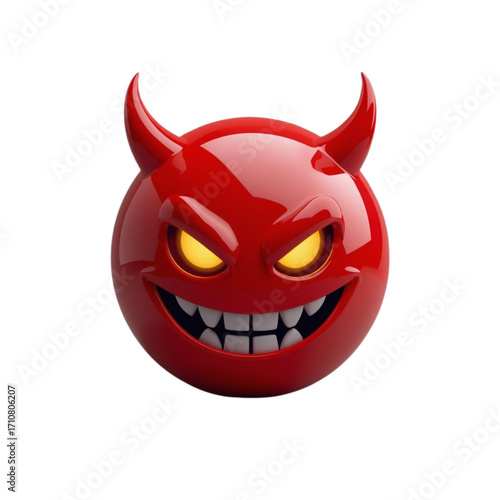 Red Devil Emoji with Glowing Eyes and Sharp Teeth face