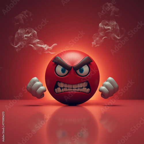Red emoji fuming with anger and smoke clouds angry