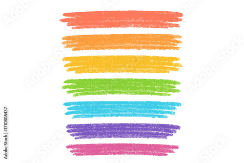 Set of colorful crayon brush strokes. Hand-drawn chalk texture backgrounds. Childish doodle underline and highlight elements. Artistic pastel grunge stripes for emphasis. Vector.