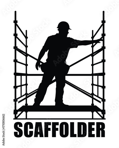 Silhouette of a scaffolder working on a construction site