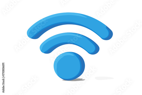 3d Wi-Fi symbol for wireless connection. Network icon for internet hotspot access point. Digital and online communication concept. Blue signal logo isolated on white background.