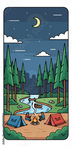 Night Camping by the River Illustration