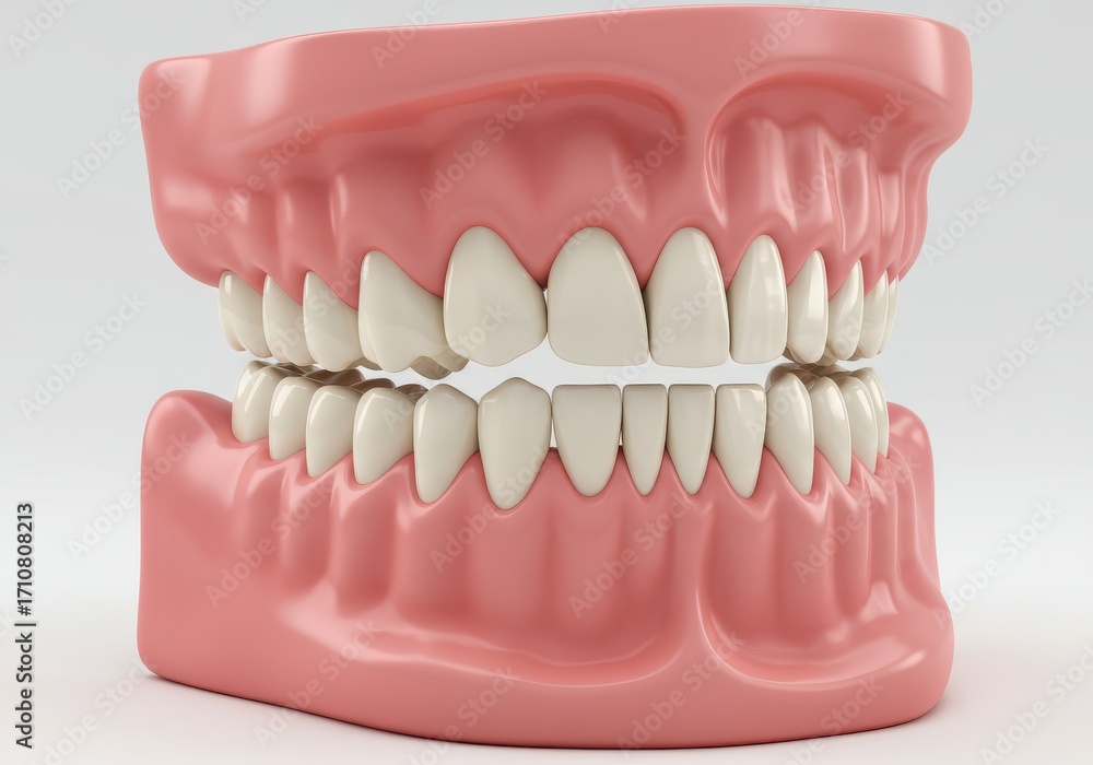 Obraz premium 3D model of a human jaw with healthy teeth against a plain background.