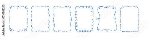 Whimsical hand-drawn frames with wavy squiggle curly ribbons in trendy and vintage styles. Vector playful border frames suitable for trendy invitations and cards