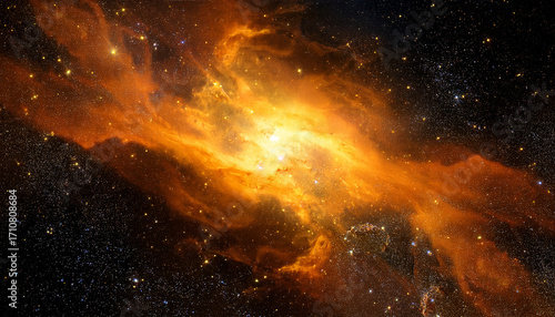 Vibrant Orange And Gold Nebula In Deep Space