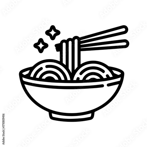 Delicious noodles served in a bowl with chopsticks, a delightful food illustration for menus, recipes, and culinary projects, evoking warmth and comfort