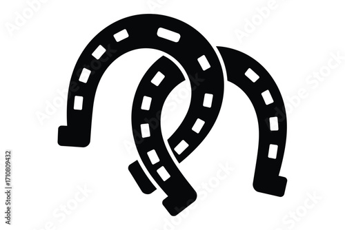 Two black horseshoes intertwined symbolizing luck and strength