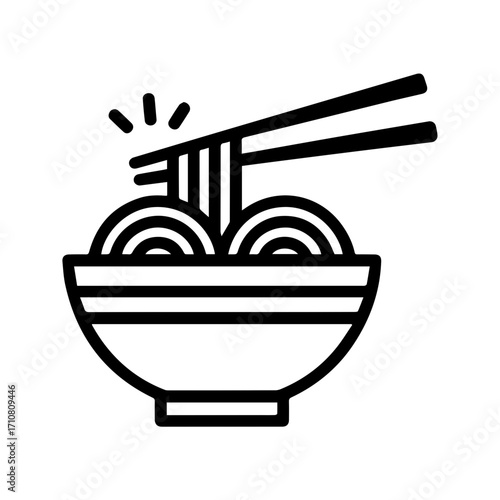 Enticing bowl of noodles with chopsticks, a delectable taste sensation for food lovers, perfect for menus, recipes, and culinary designs with Asian flair
