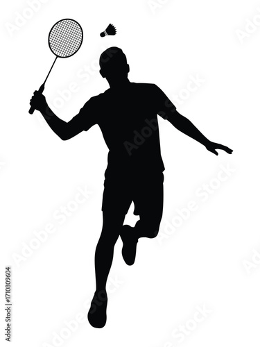 Silhouette of a badminton player in action
