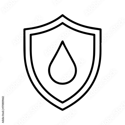 Waterproof shield icon for secure protection and liquid resistance, a modern minimalist design perfect for product labels, logos, and safety campaigns