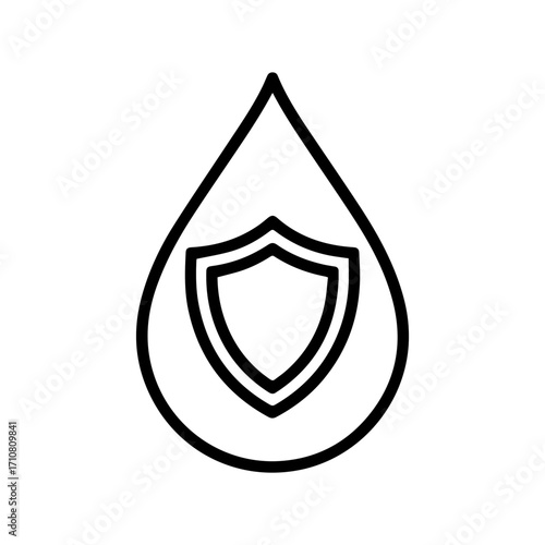 Waterproof protection guaranteed with this emblem of a shield inside a water drop, ideal for products that need a symbol of safety and reliability