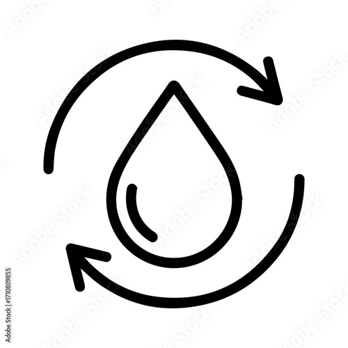 Sustainable water cycle showing conservation and purity, a vector line art icon emphasizing environmental responsibility and eco-friendly practices for a greener future