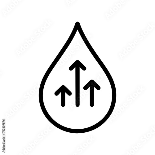 Innovative water purification icon showing upward arrows inside a droplet shape emphasizing clean technology and sustainable development, scalable vector graphic