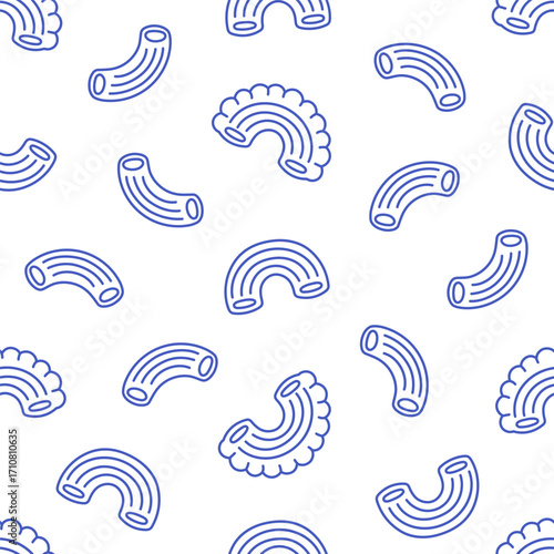 Seamless pattern with hand drawn doodle Italian pasta. Italian cuisine gourmet food elements. Design for banner, wallpaper, wrapping paper, background, card, poster. Vector illustration in flat style