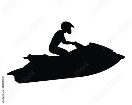 Silhouette of a person riding a jet ski on the water