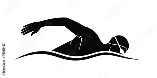 Silhouette of a swimmer performing a freestyle stroke in water