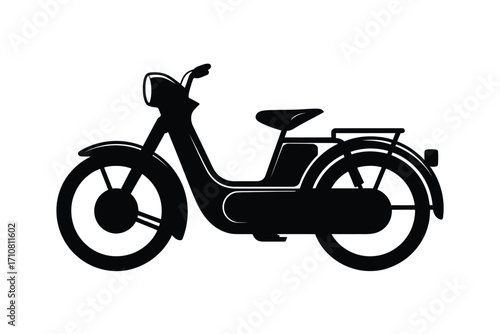 Classic black silhouette of a vintage moped scooter