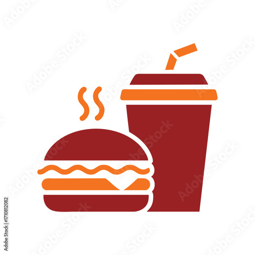 Delicious burger and drink combination icon fast food meal graphic