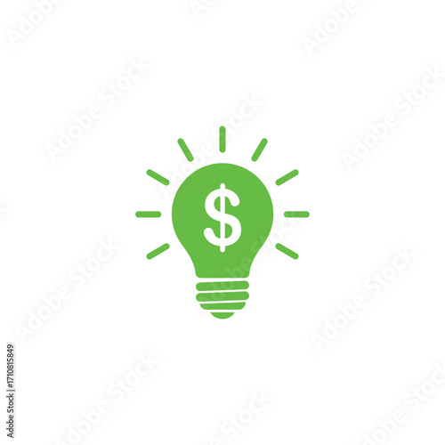 Green light bulb with a dollar sign symbolizing a new business idea or financial success