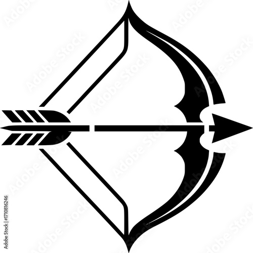 Symbolic Bow and Arrow Icon: A sleek, minimalist black and white graphic of a bow and arrow. This image encapsulates themes of focus, precision, and the pursuit of a target.