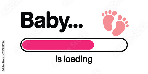 Baby loading bar with pink footprints announcing pregnancy