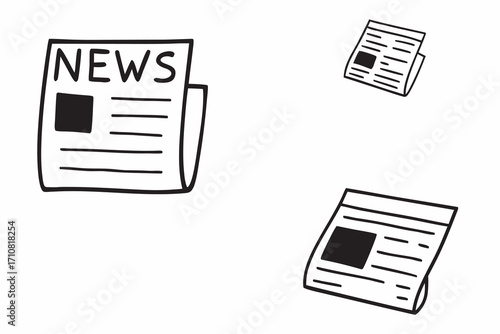 Collection of newspaper icons in three distinct styles