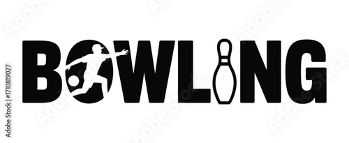 Bowling silhouette and pin integrated into text