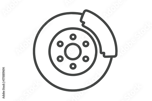 Car disc brake line icon. Automobile braking system symbol. Vector illustration for vehicle service and repair shop. Auto part concept with rotor and caliper. Safety outline graphic.