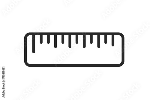 Ruler icon for measuring length and distance. Vector line art illustration for school, education, or office supplies. Precision tool for geometry, drafting, and design projects.