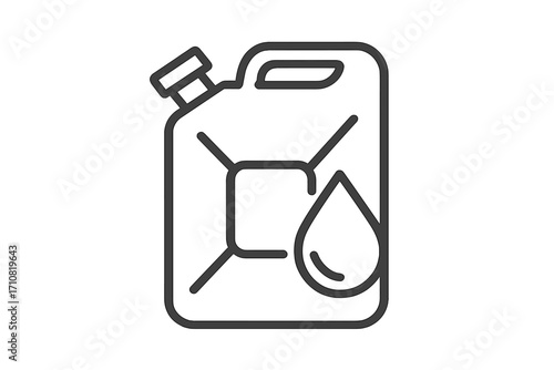 Gasoline canister linear icon. Jerrycan with fuel drop. Petrol can symbol. Car service, gas station sign. Oil, diesel, energy concept. Flammable liquid container vector.