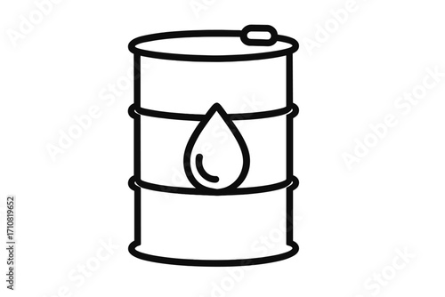 Oil barrel icon with drop symbol. Crude petroleum, gasoline or diesel fuel concept. Line art vector illustration for energy industry, fossil fuels, and global economy. Simple flat design.