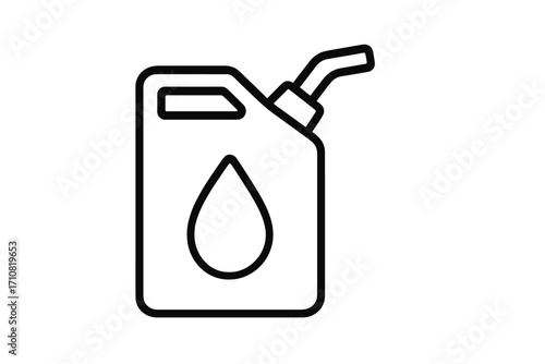 Gasoline canister line icon. Fuel jerrycan symbol. Petrol can with oil drop sign. Car fuel, energy, and power concept. Gas station service vector illustration. Simple outline.