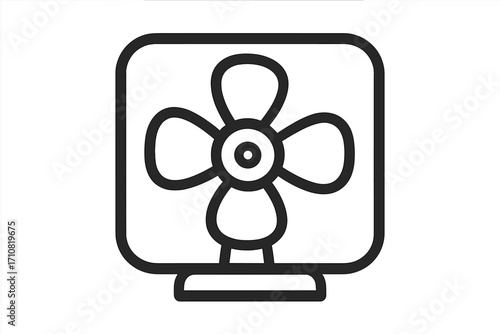 Fan icon. Ventilator symbol. Electric cooler for air circulation. Portable desk fan line art. Simple outline pictogram. Cooling equipment vector illustration. Minimalist design.