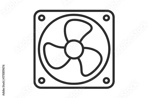 Computer fan line icon for PC hardware. Cooling system for CPU or case. Vector ventilator pictogram. Technology electronics outline symbol. Simple component illustration.