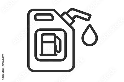 Gas can icon, fuel canister with petrol drop symbol. Emergency gasoline or diesel container for car or vehicle. Energy, oil, power concept. Linear vector illustration.