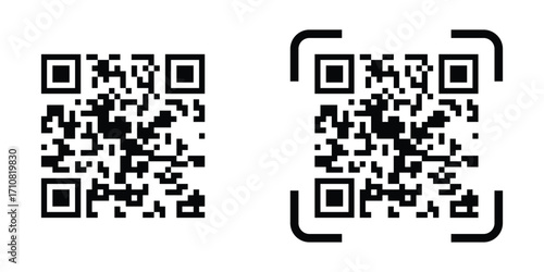 Simple black QR code badge icons, Clean black QR code vector, Flat black QR code designs for print, Vector illustration isolated on white background