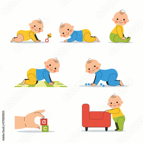 Baby Development Stages Vector Illustration Set